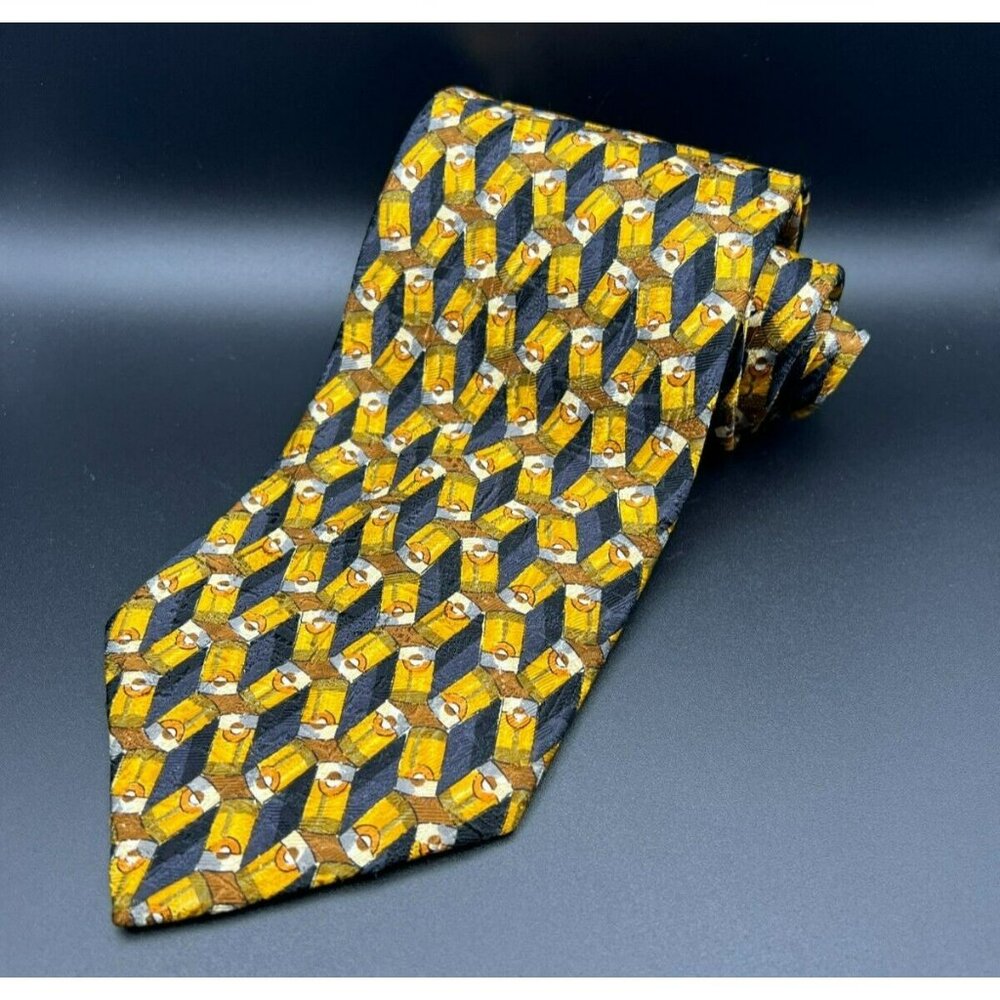 Ermenegildo Zegna 100% Silk Neck Tie Black Diamonds & Pencils Diametric 58" x 4"